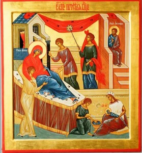 Ра́дуйся, Пречи́стая, ве́сь ми́р рождество́м Свои́м возвесели́вшая.